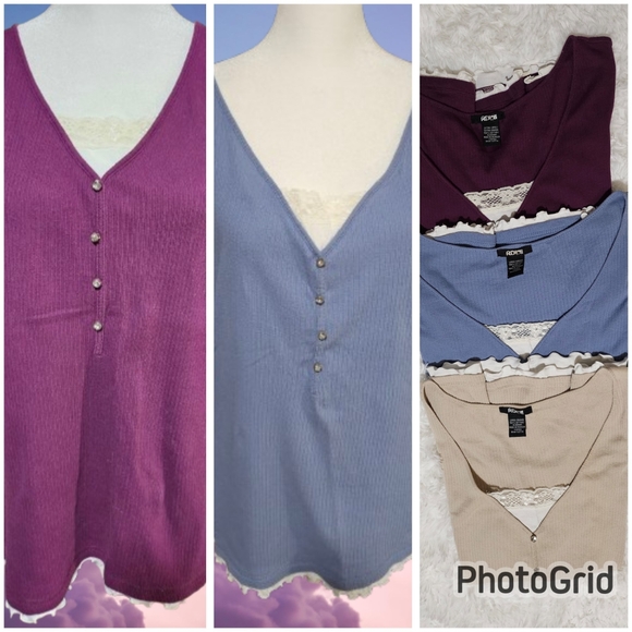 📣Bundle of 3️⃣ Rib V-nneck Tops Lace Ruffles Detail Rhinestone Buttons Size Med - Picture 1 of 6